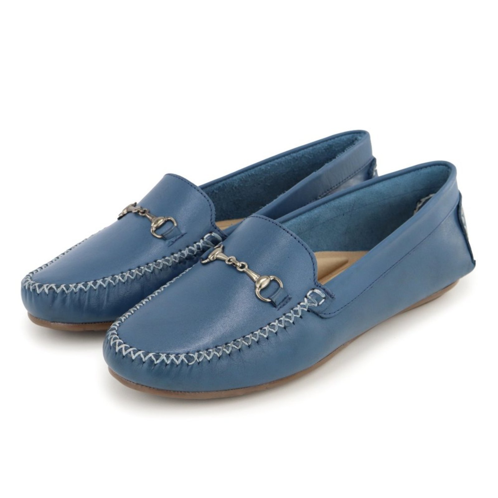 Mocassim Feminino Drive com Fivela em Couro Azul