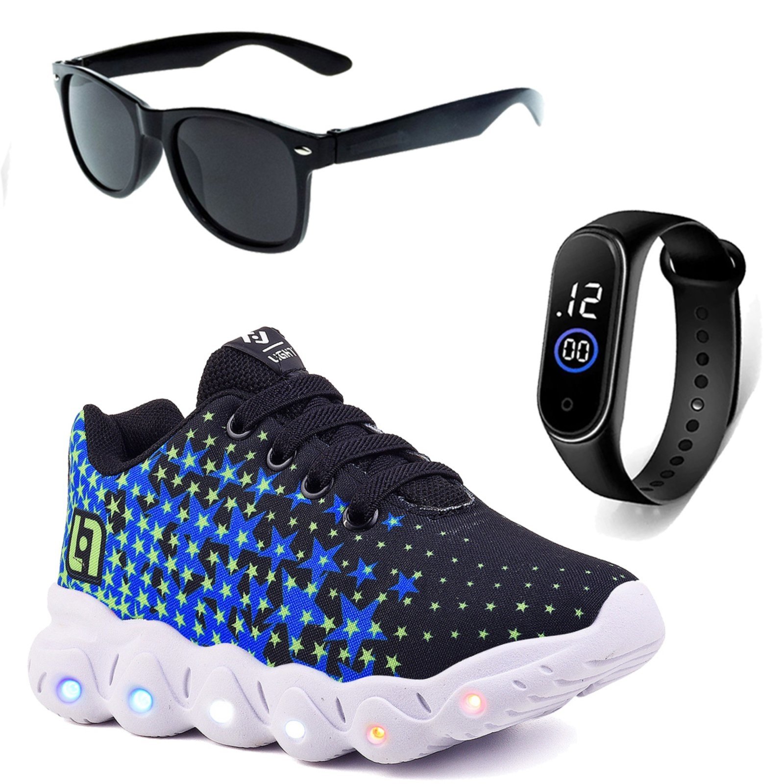 Vista 2 Infantil - Tenis De Led Meninos Casual Preto e Com Luzes + Óculos e Relógio CALCADOS LGHT LIGHT azul CALCADOS LGHT LIGHT azul