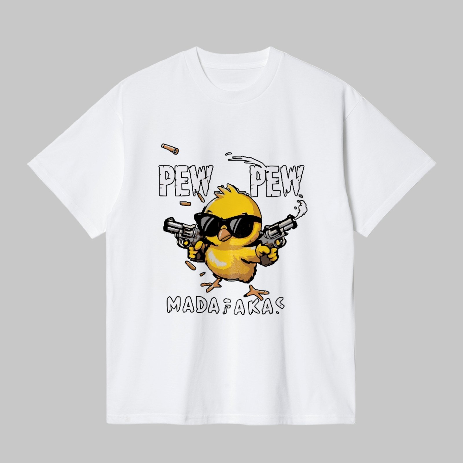Camiseta Básica Pintinho Pew Pew Humor Madafaka Unissex Branco