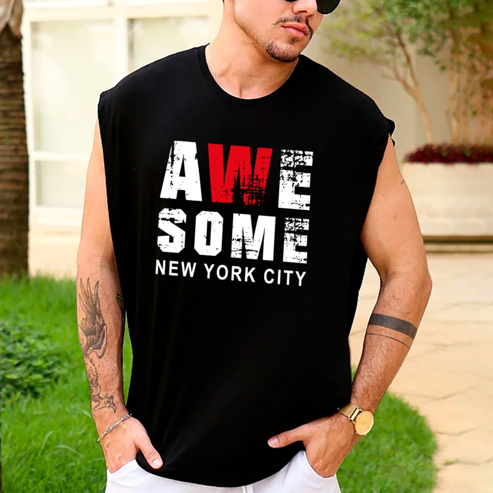 Camiseta Regata Machão Ousy Awesome New York City Oversized Masculina Preto