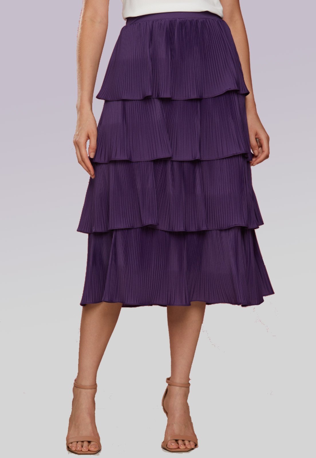 Saia Midi Plissada 4 Quatro Camadas Urbania Roxo
