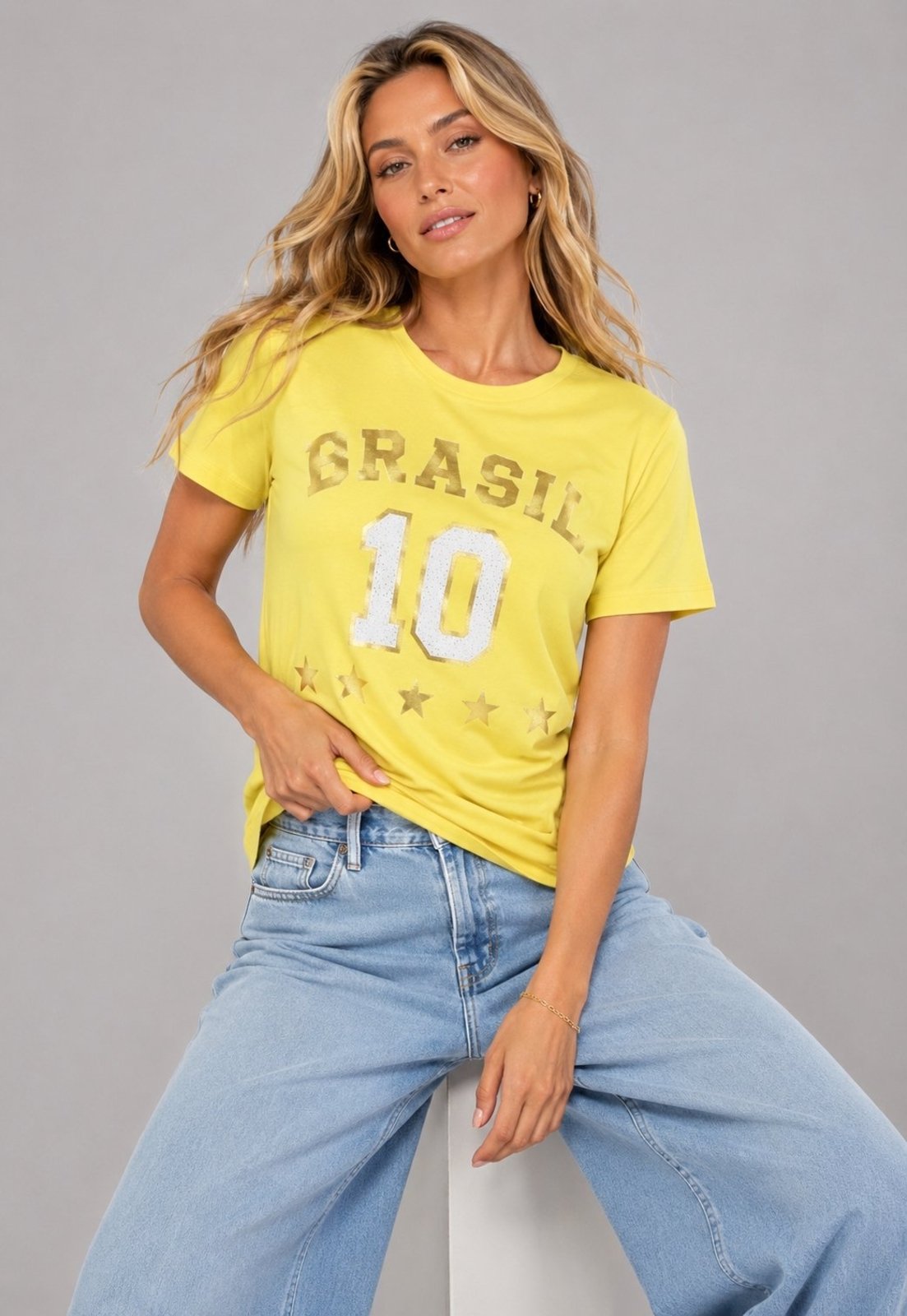 Blusa Brasil 10 Malha Comfy Manga Curta Salvatore Amarelo