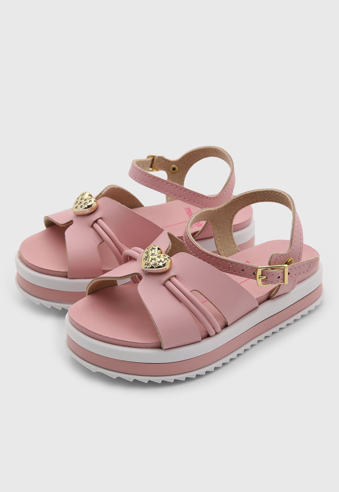 Infantil - Sandália Molekinha Plataforma Tratorada Coração Rosa