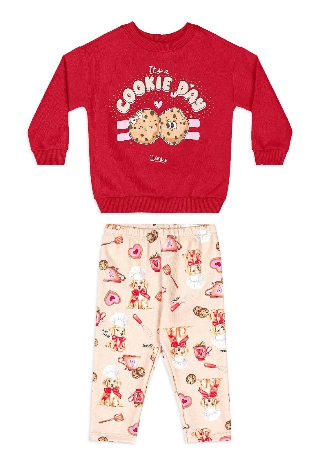Infantil - Conjunto Blusão Legging Quimby Marrom