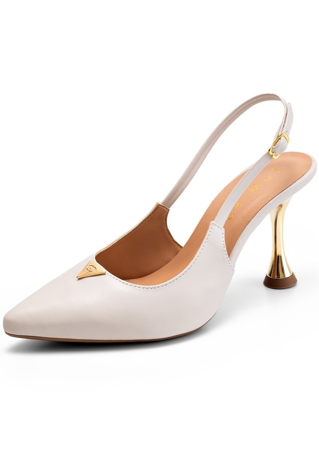 Scarpin Feminino Lumiss Salto Alto Fino Metalizado Bico Fino Off White
