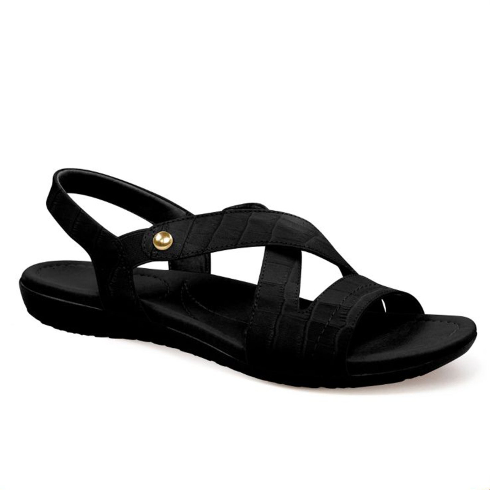 Sandália Usaflex Rasteira Couro Elastico Conforto R1804 Preto -176