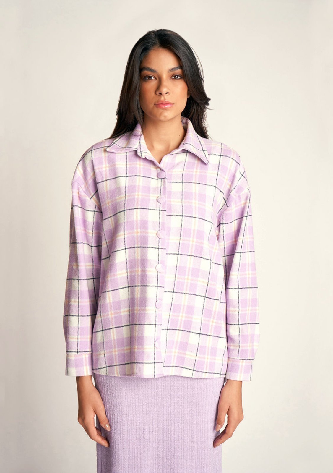 Camisa Zinco Manga Longa Com Botões Lilás