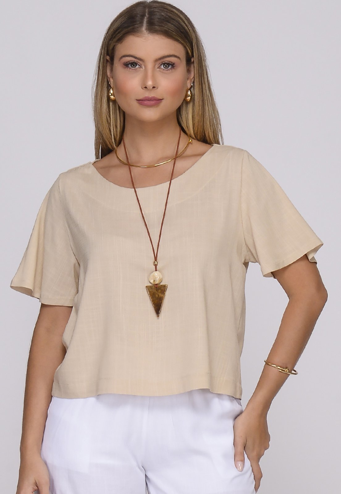 Vista 2 Blusa Viscose C B’Bonnie Leona BBonnie bege BBonnie bege