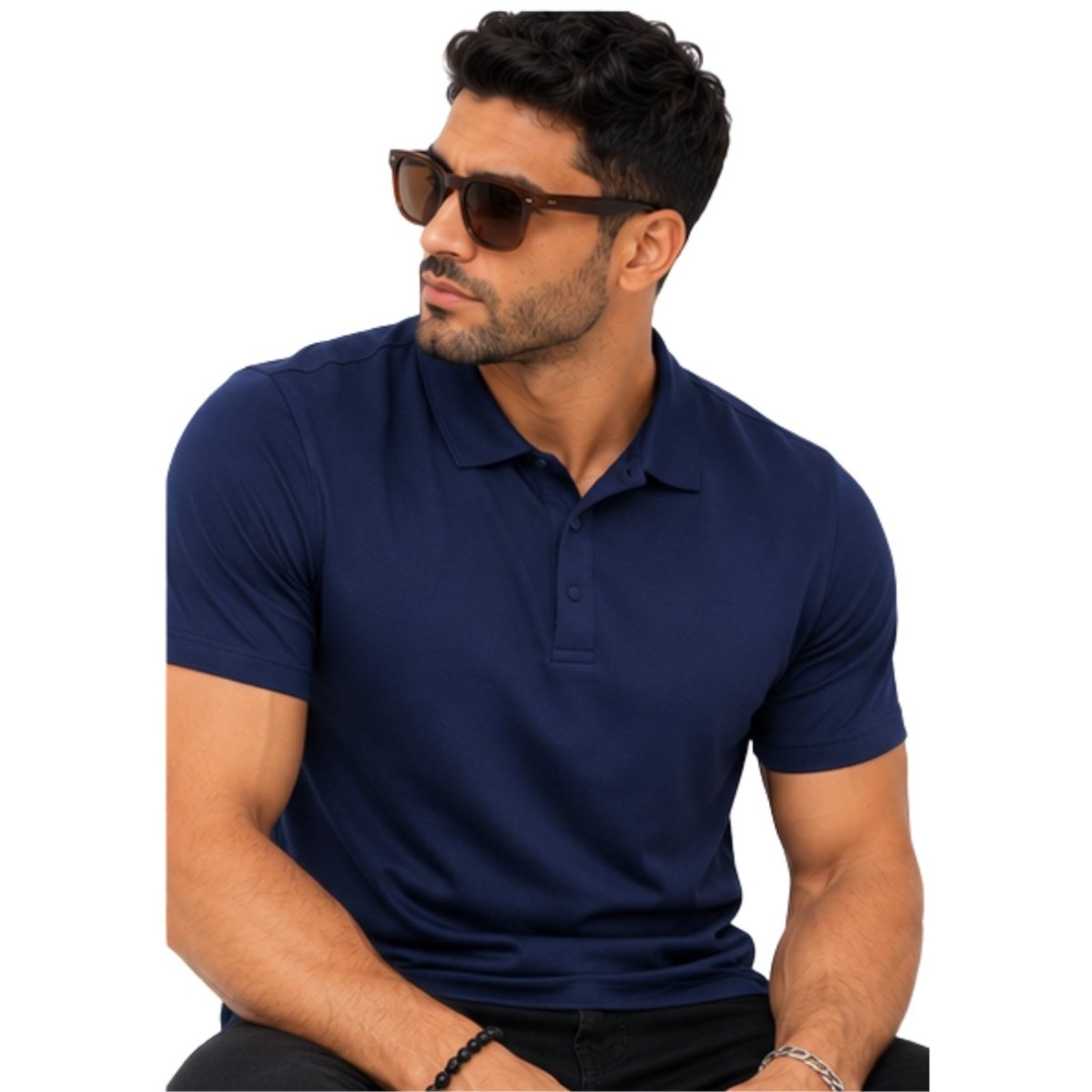 Camisa Polo Masculina Poliamida Leve Estilo Casual Sport Marinho