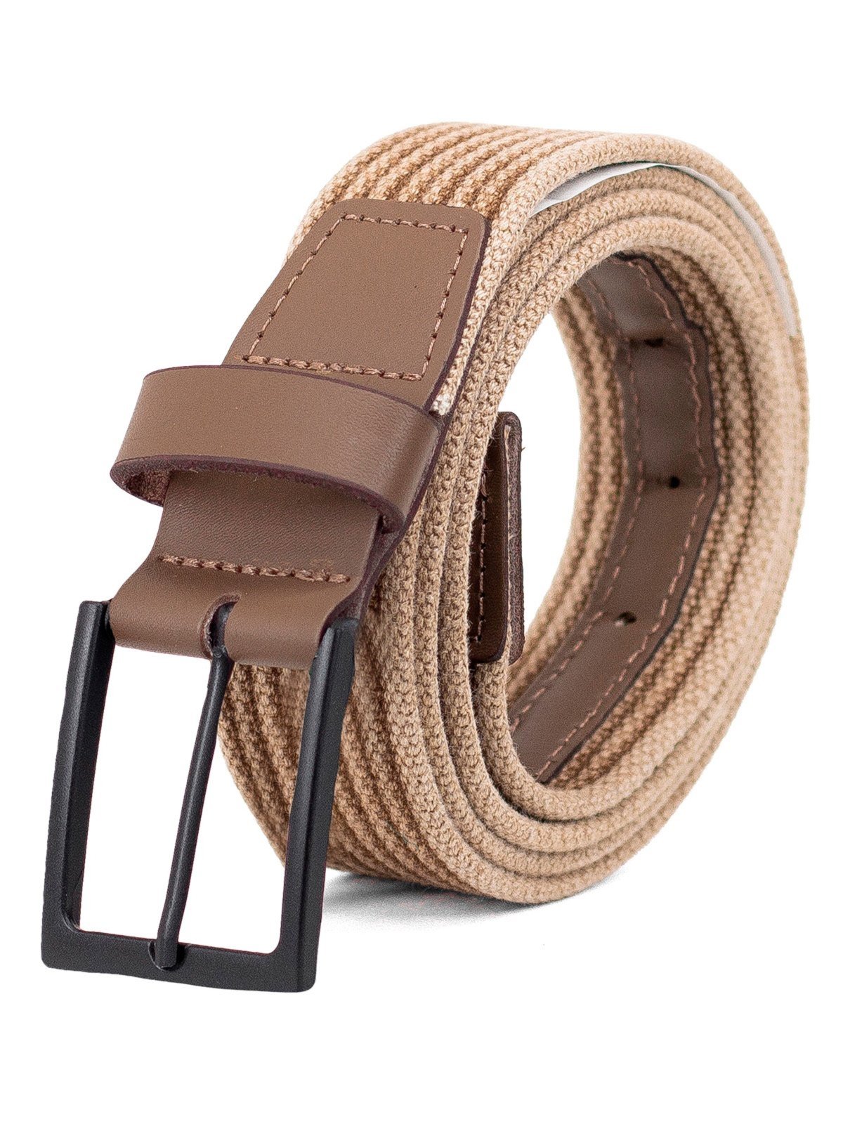 Cinto Masculino Fasolo Casual Flexível Confortável Fivela Fosca Bege Fivela Preta