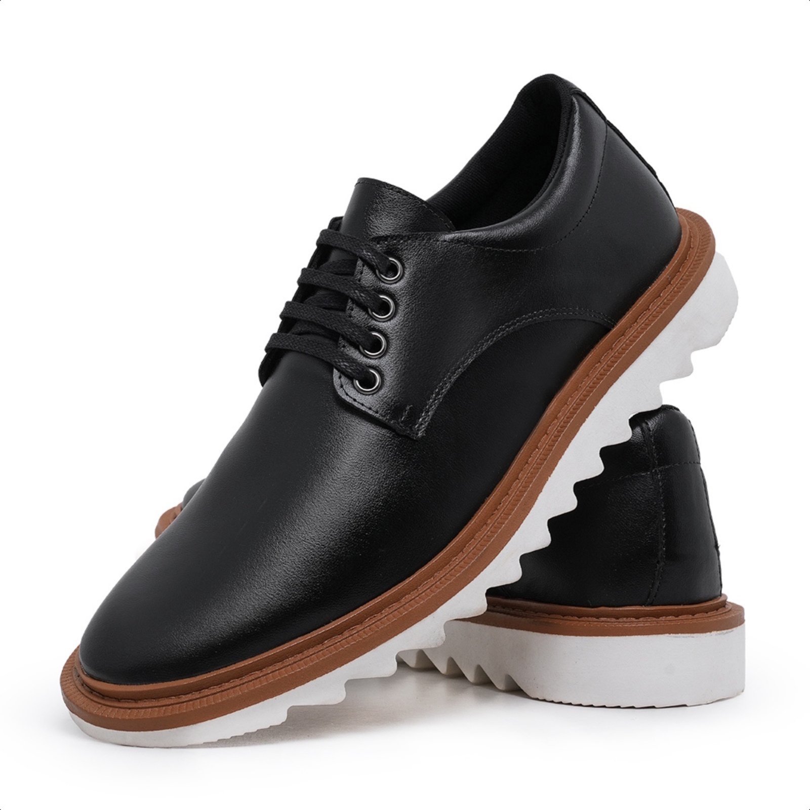 Sapato Social Derby Masculino Casual Solado Tratorado com Cadarço Preto