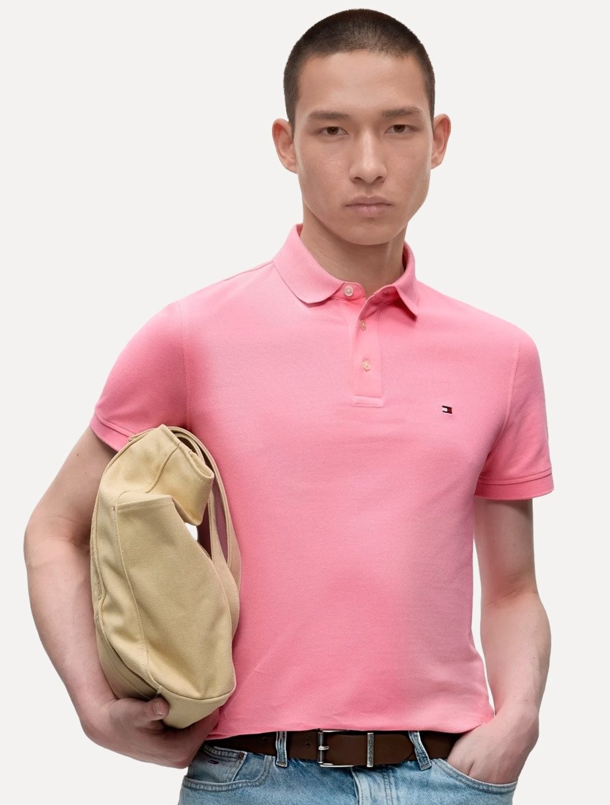 Polo Tommy Hilfiger Masculina Slim Piquet 1985 Rosa