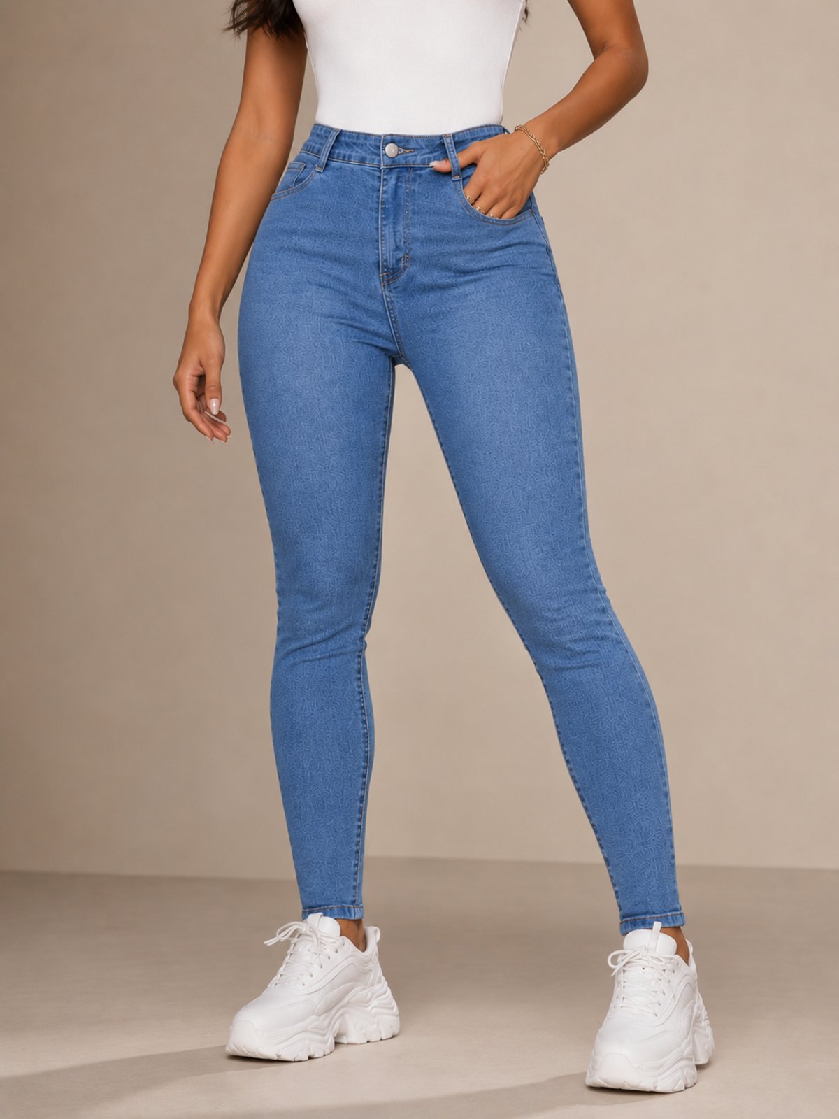 Calça Jeans Skinny Feminina Mys Jeans Delave Cintura Alta Modelagem Premium