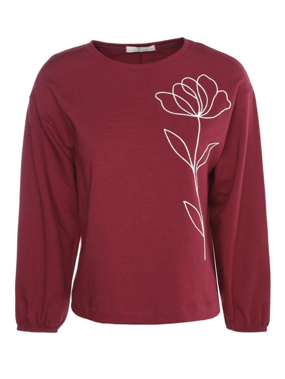 Blusa Feminina Autentique Molecotton Bordado Floral Bordô