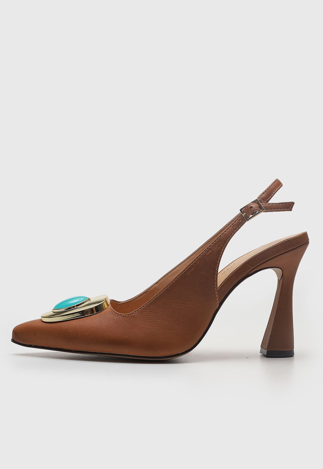 Scarpin Feminino Luiza Barcelos Slingback Adorno Metálico Marrom