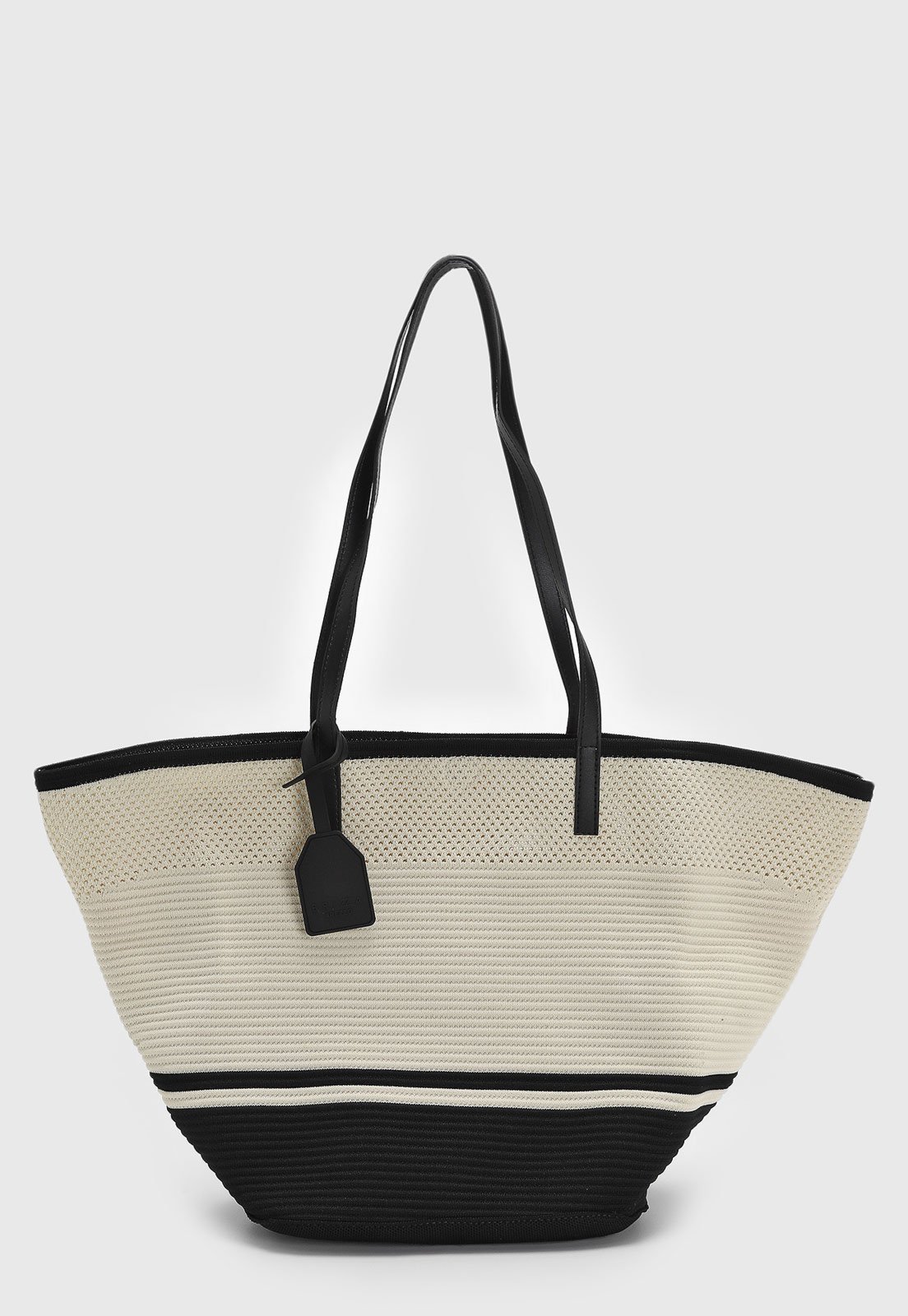 Bolsa Feminina Brizza Arezzo Grande Tramada Preto e Off-White