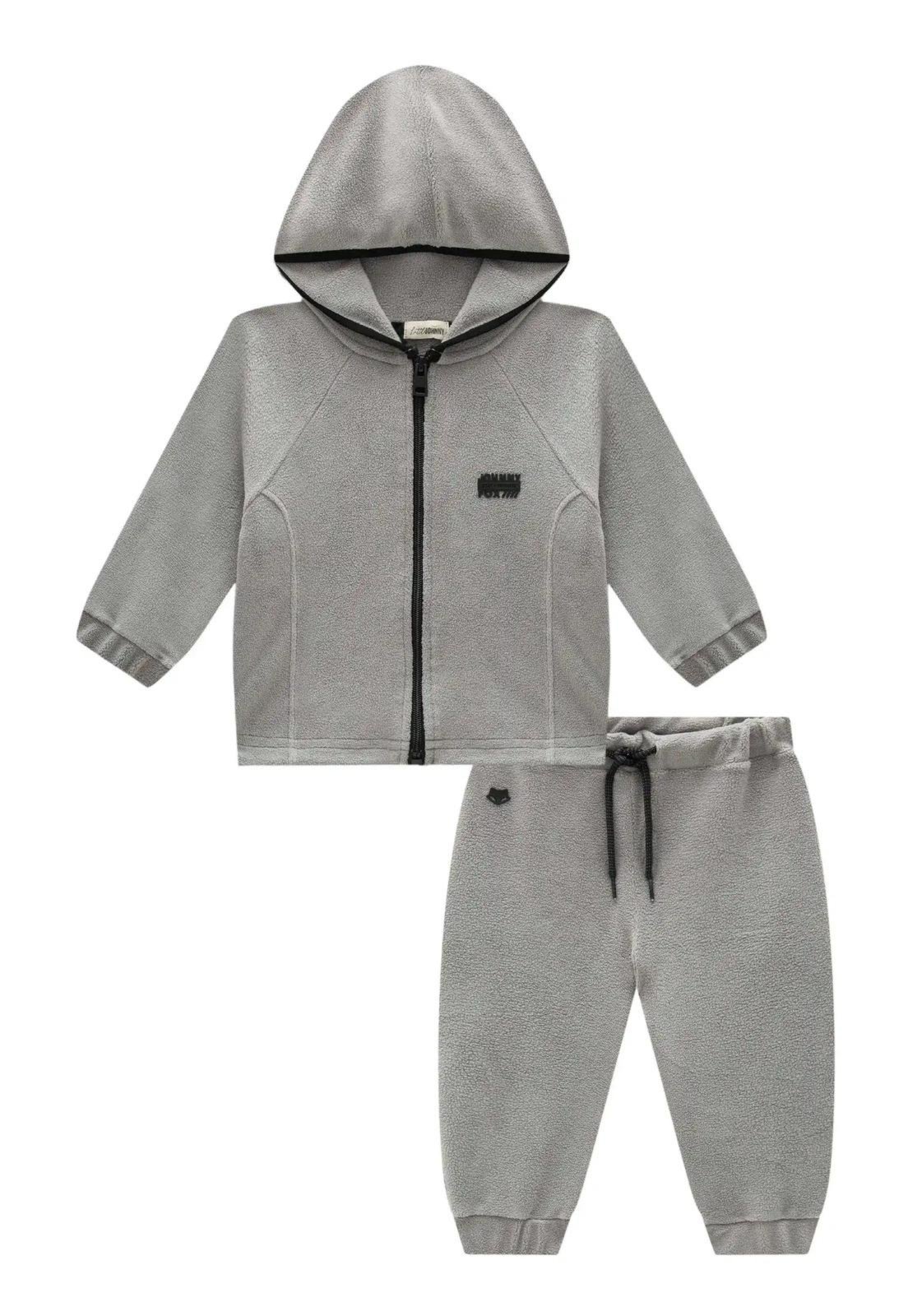 Infantil - Conjunto Moletom Cinza com Capuz Johnny Fox 1 Cinza