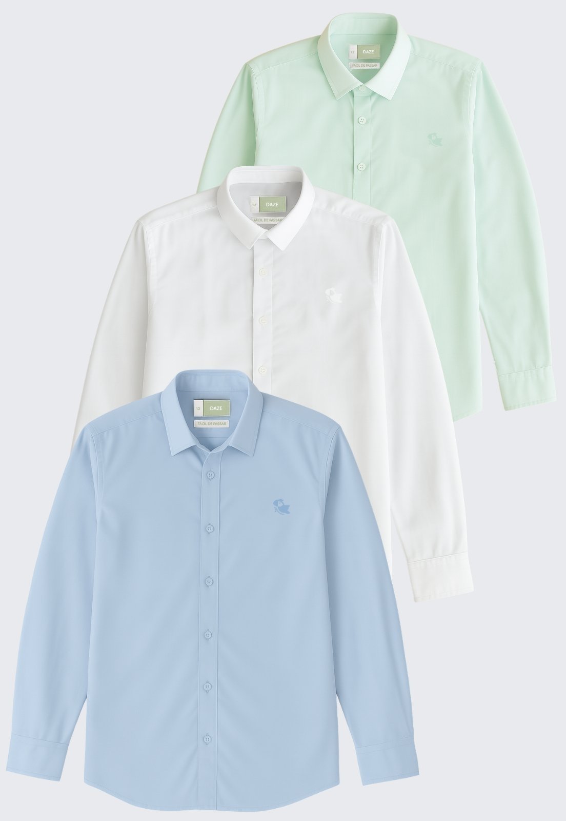 Infantil - Kit 3 Camisa Social Masculina Menino Daze Modas Branco, Azul e Verde