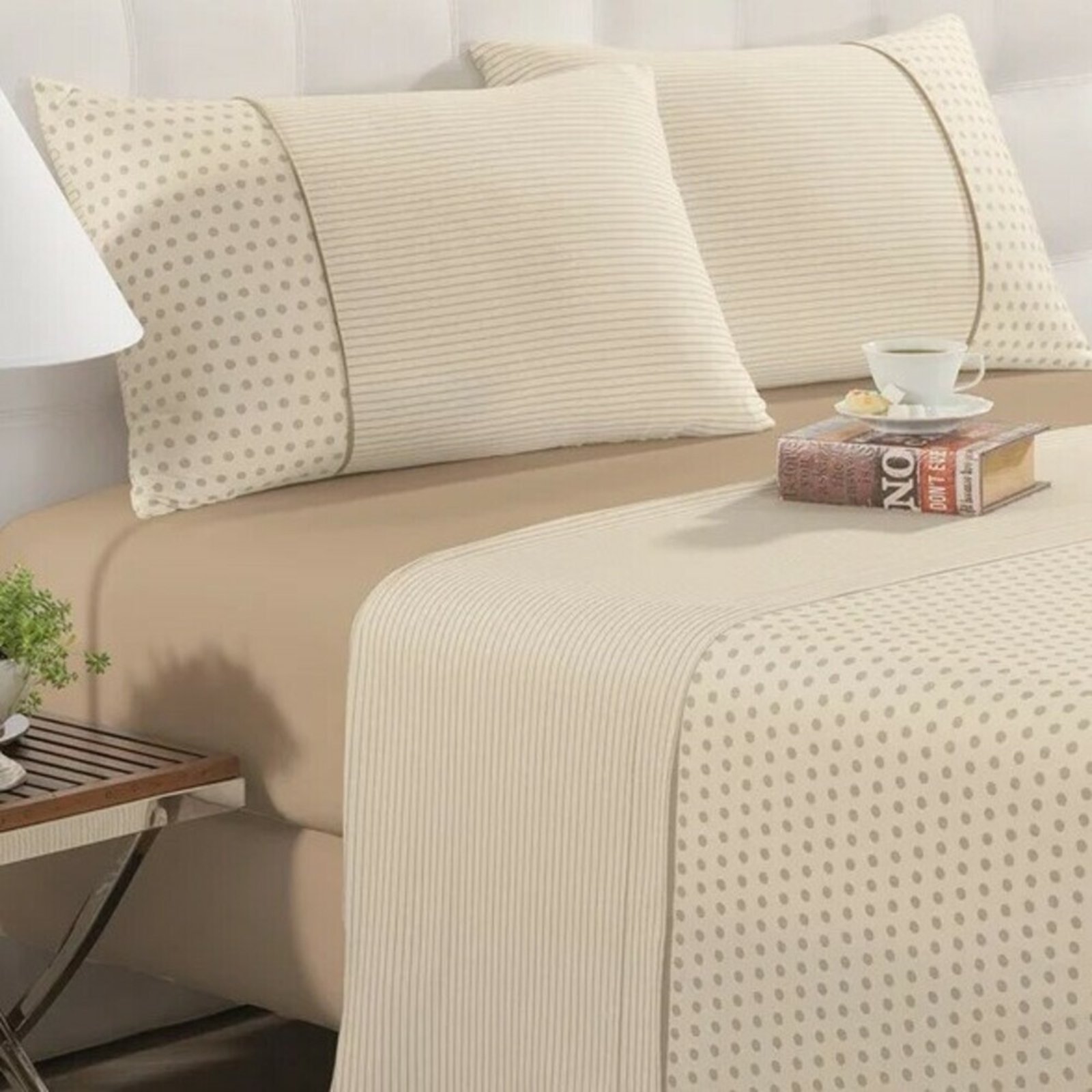 Vista 3 Jogo Cama Malha Algodao Egipcio Soft Poa SOFT LENÇÓIS DE MALHA bege SOFT LENÇÓIS DE MALHA bege