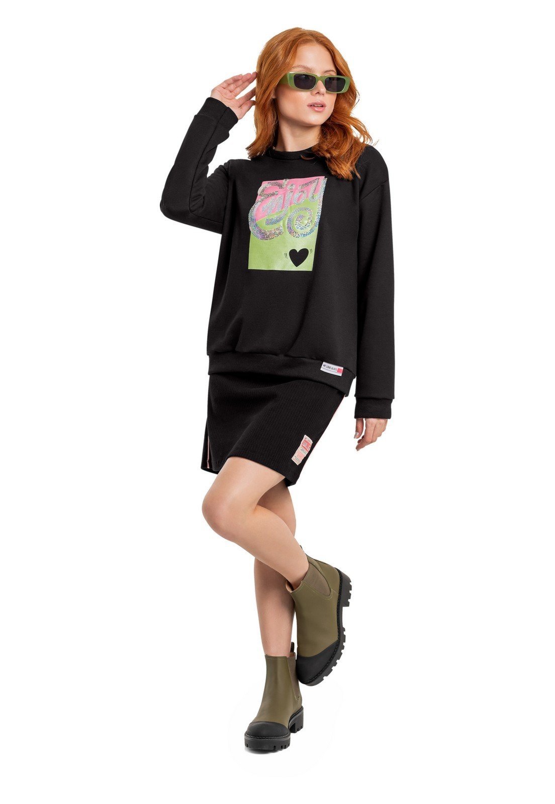 Infantil - Blusão Feminino com Bordado Gloss Preto