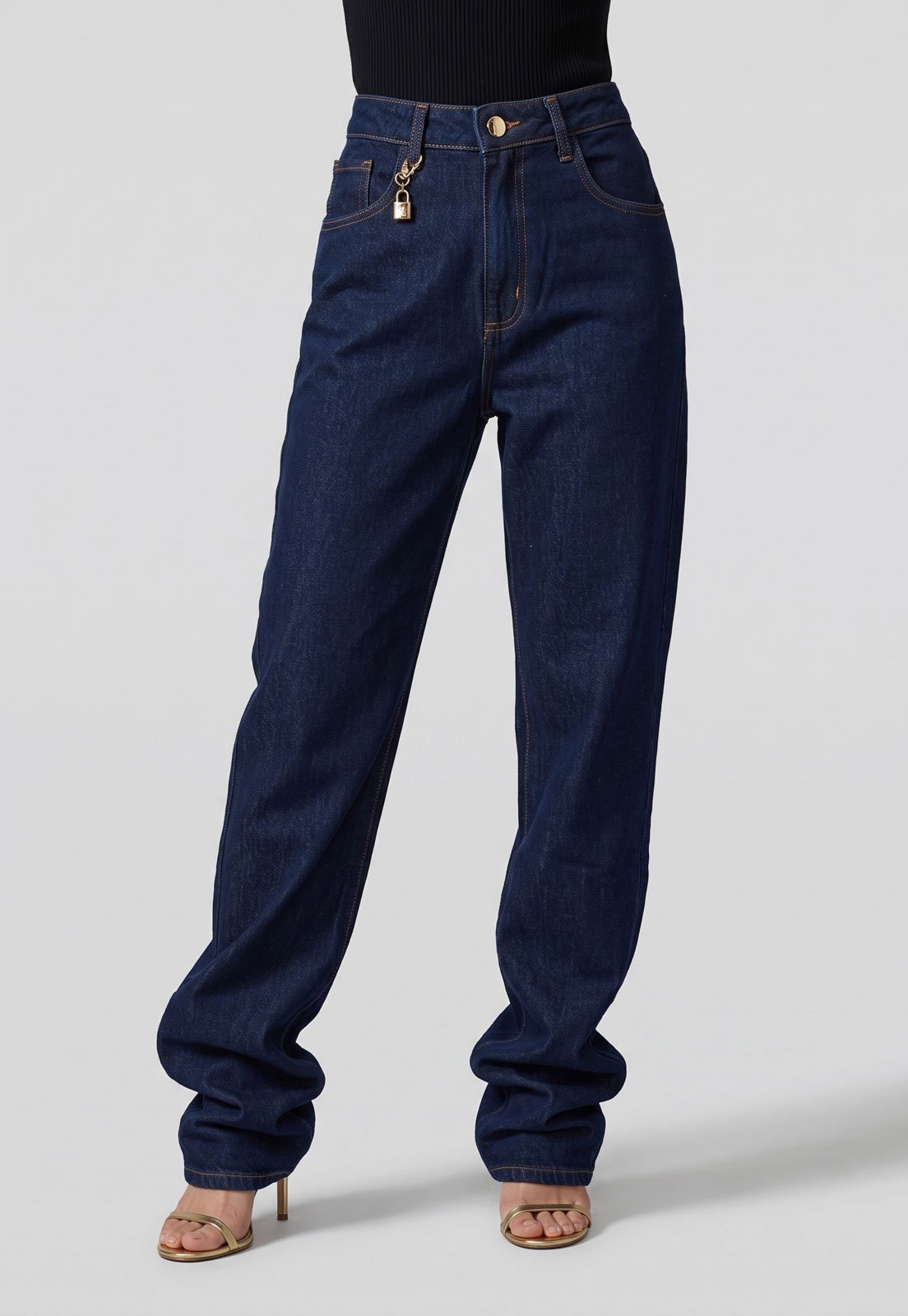 Calça Feminina Lança Perfume Modelagem Ampla Azul Escuro