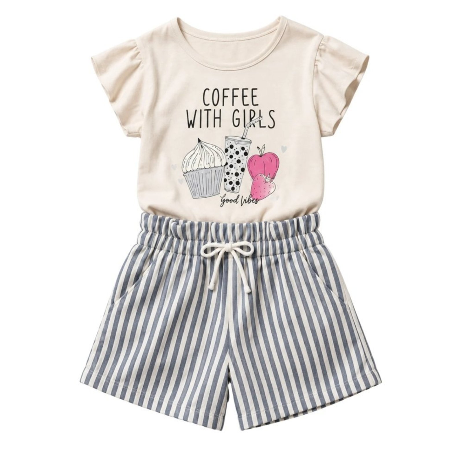 Infantil - Conjunto Menina Blusa Meia Malha Bermuda Moletinho Eco