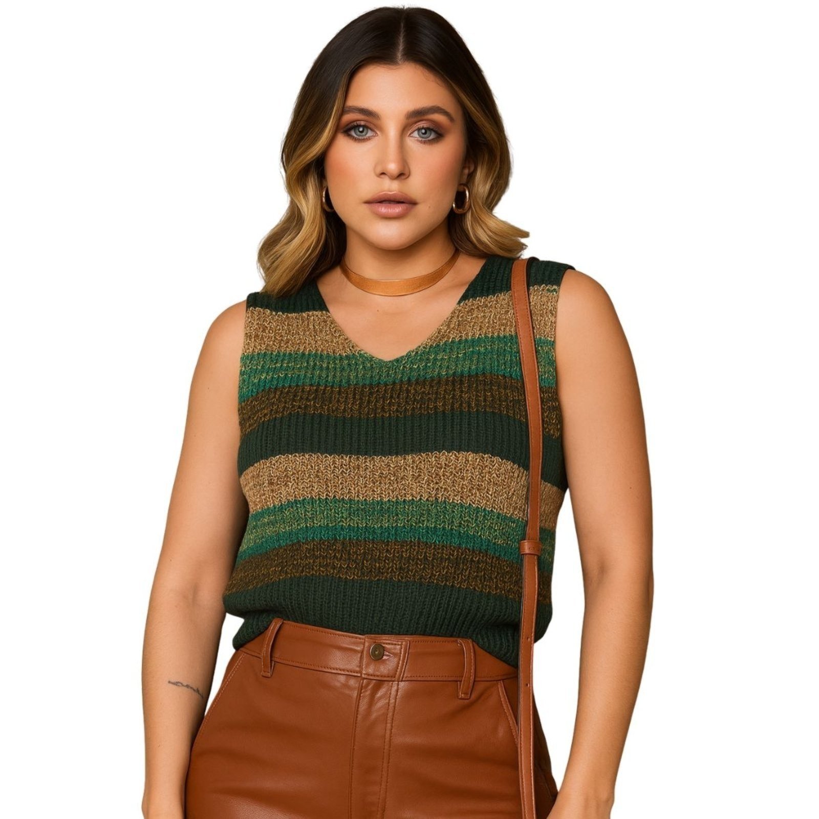 Regata Listrada FMF em Tricô Feminina Moda Casual Estilo e Conforto Verde