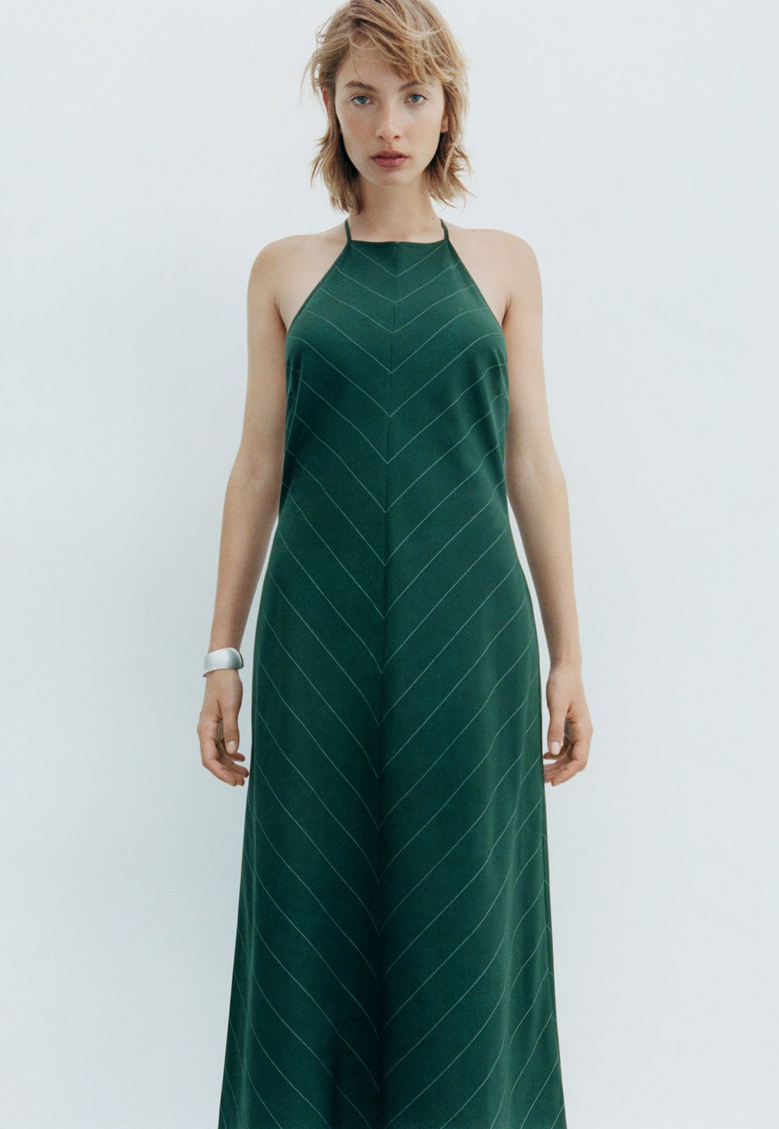 Vestido Mango Midi Listrado Verde