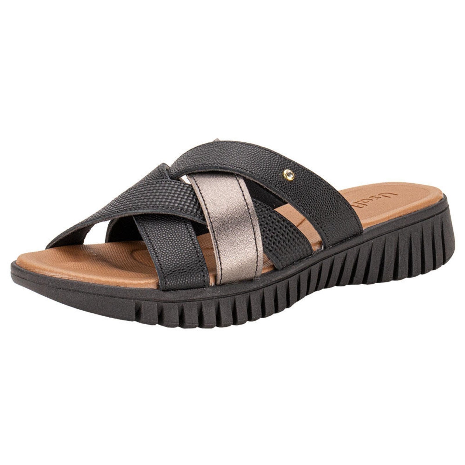Tamanco Feminino Flat Usaflex Uc21002 0942102 Preto