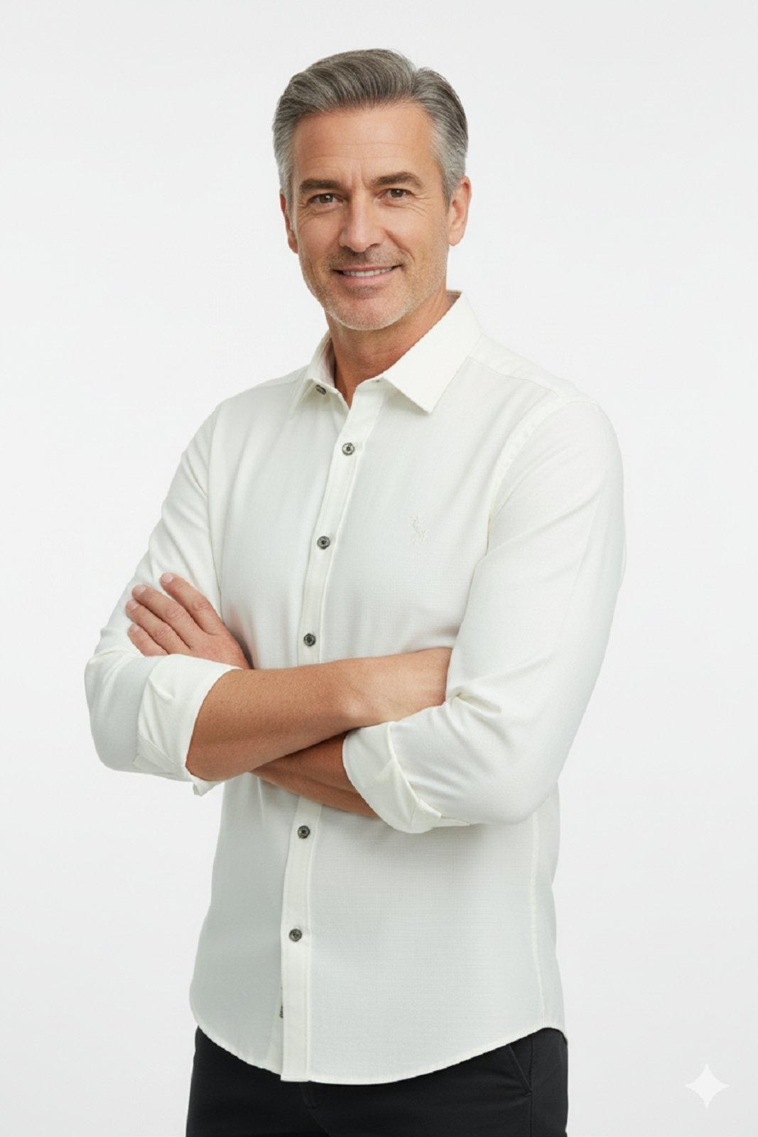 Camisa Manga Longa Amil Bard Modelagem Slim Tecido Passa Fácil 1863 Branco