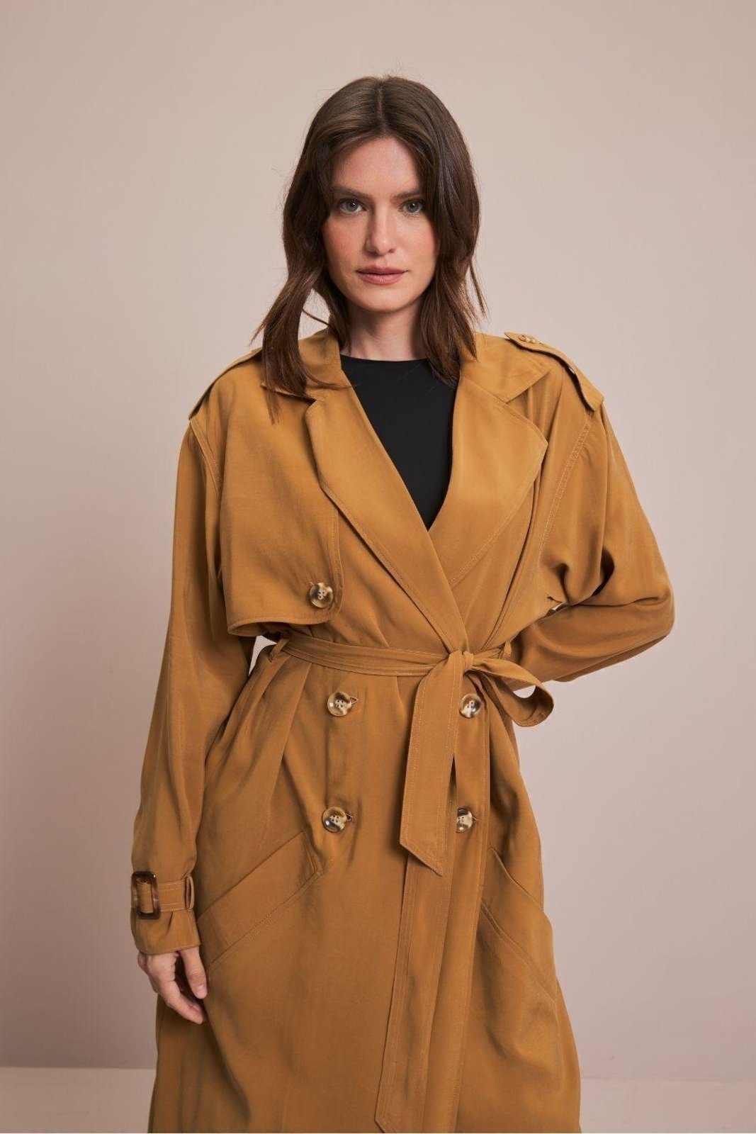 Trench Coat Pespontado Carlota Costa Marrom