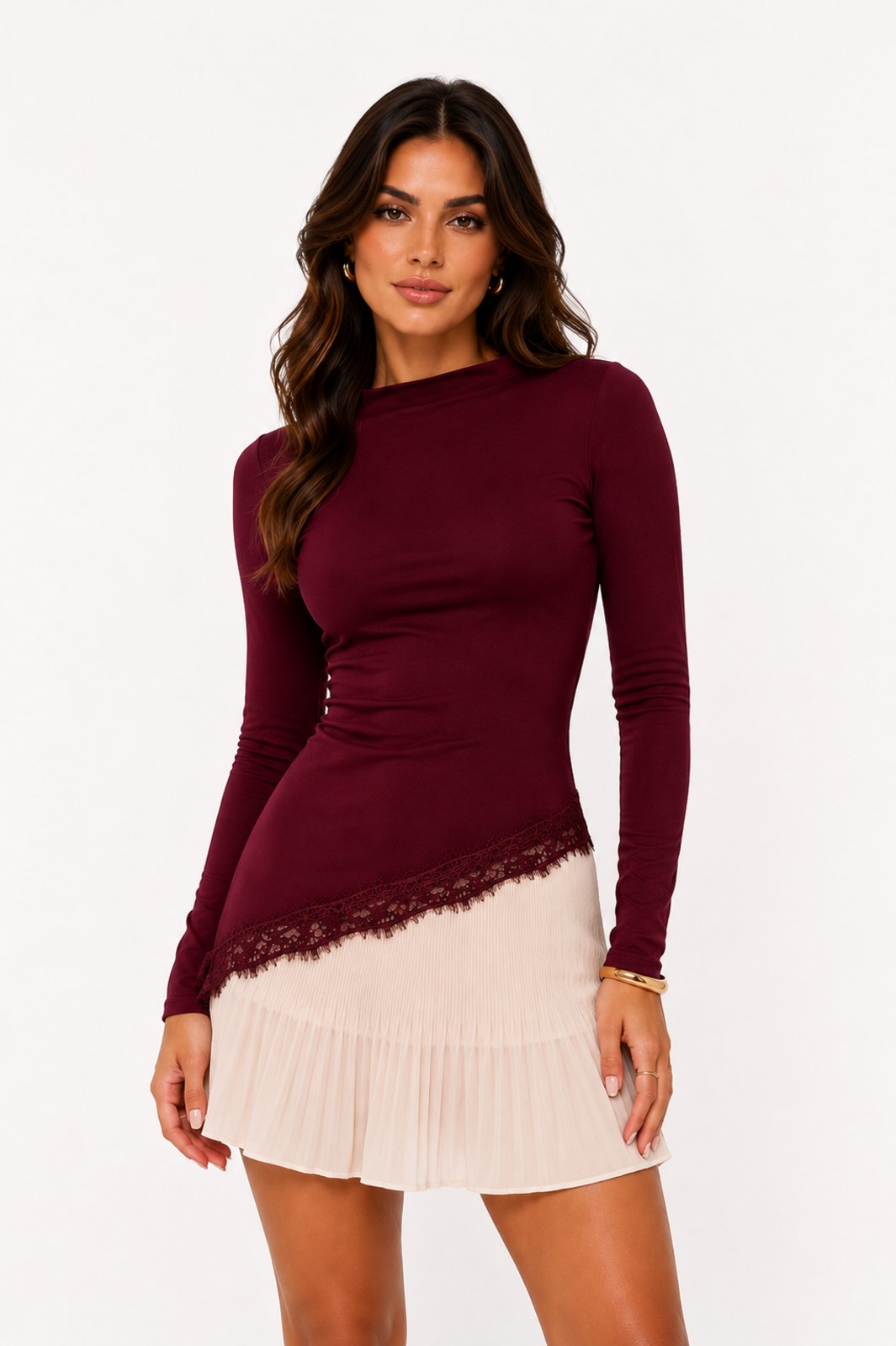 Blusa Feminina D Bell Outlet Fashion Renda Barra Assimétrica Vinho