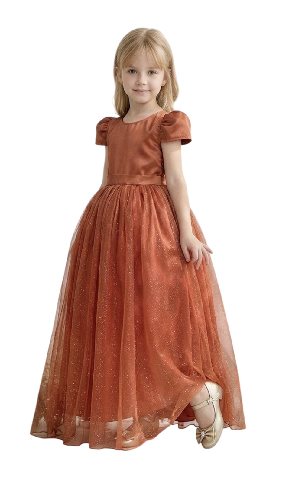 Infantil - Vestido Longo Menina Juvenil Festa Terracota Brilho Formatura Casamento Juvenil Princesa Social Rodado Florista Dama Daminha Aniversário Luxo