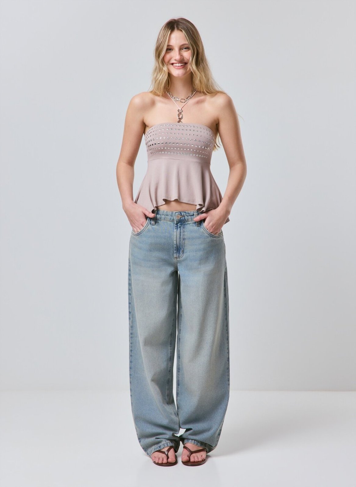 Calça Baggy Cintura Baixa Jeans
