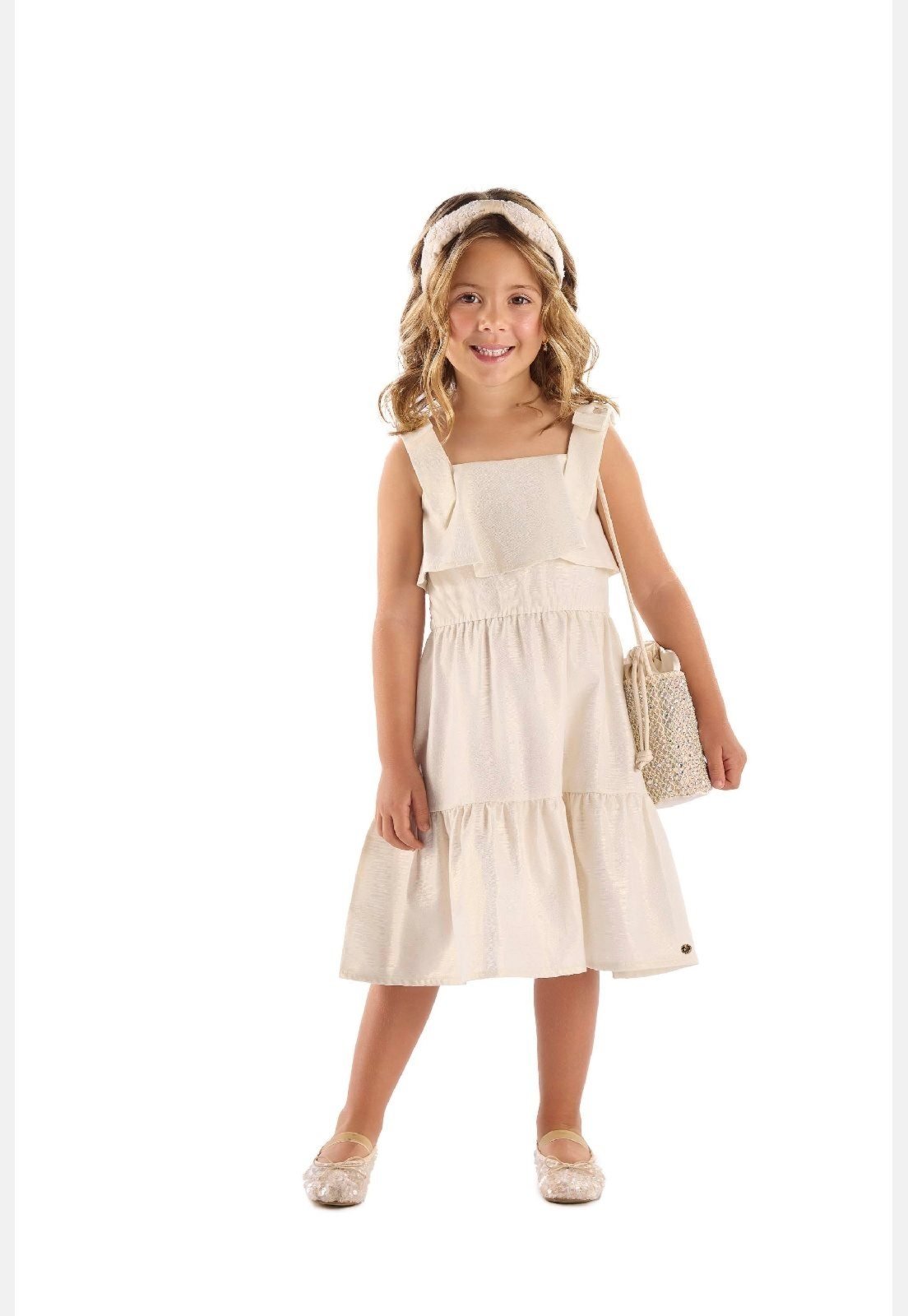 Infantil - Vestido Tecido Linho Foil Up Baby Branco