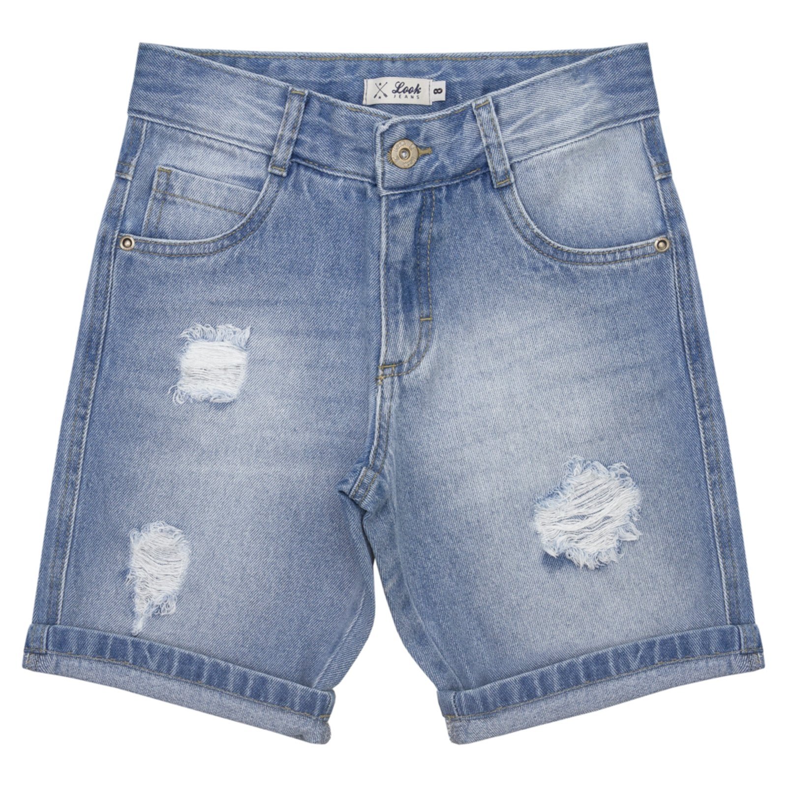 Infantil - Bermuda Juvenil Look Jeans Puídos Jeans