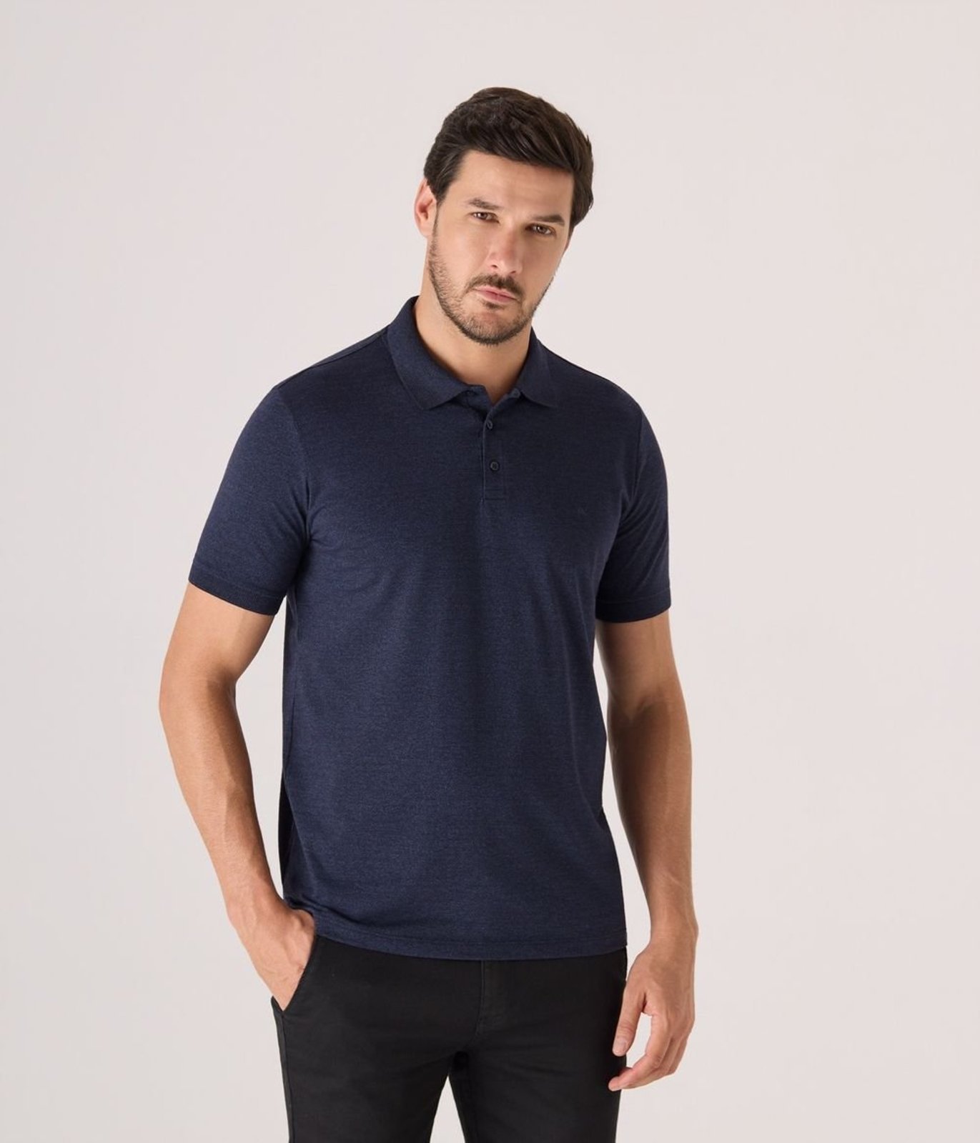 Polo Makenji Manga Curta Indigo Mescla Masculina Azul Marinho