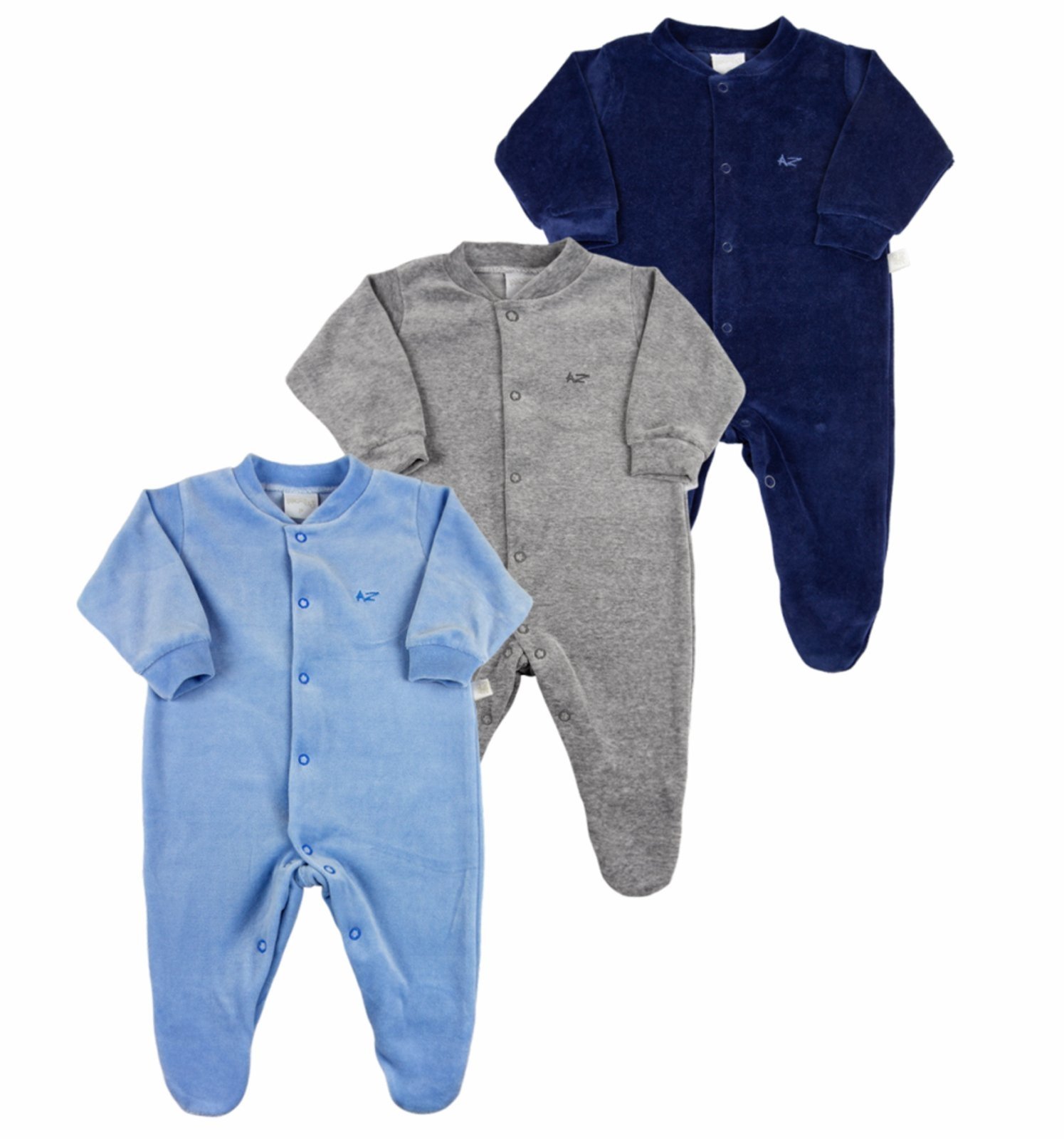 Infantil - Macacão Plush Kit 3 Peças Básicas Pijama Menino - AZUL