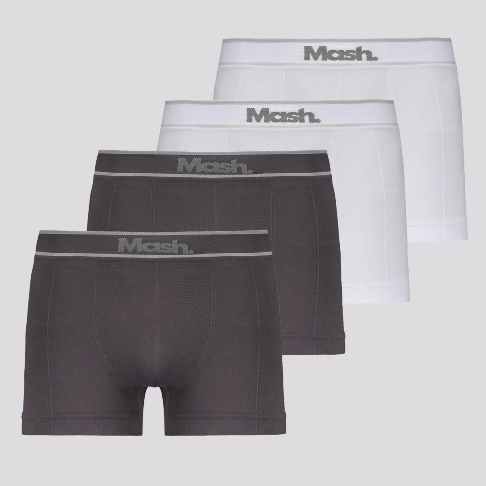 Kit 4 Cuecas Boxer Mash Sem Costura Branca e Cinza