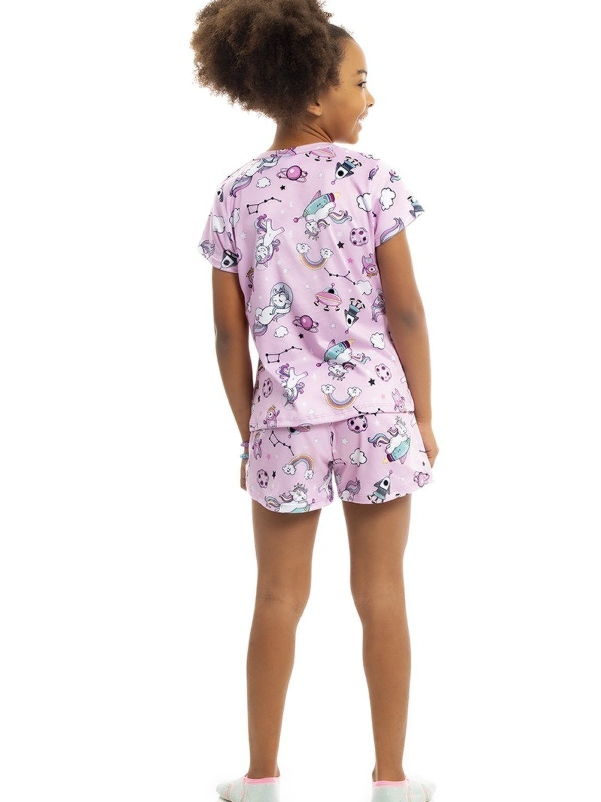 Vista 3 Pijama de Verão Menina Peach Touch Magicamente Unicórnio Estelar Magicamente Kids lilás Magicamente Kids lilás