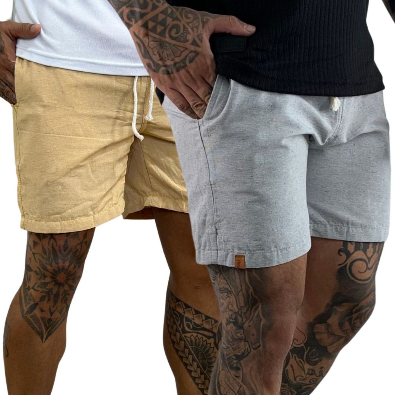 Kit 2 Bermuda Masculina Mauricinho Pletora Confortável Estilo Casual Caqui e Cinza
