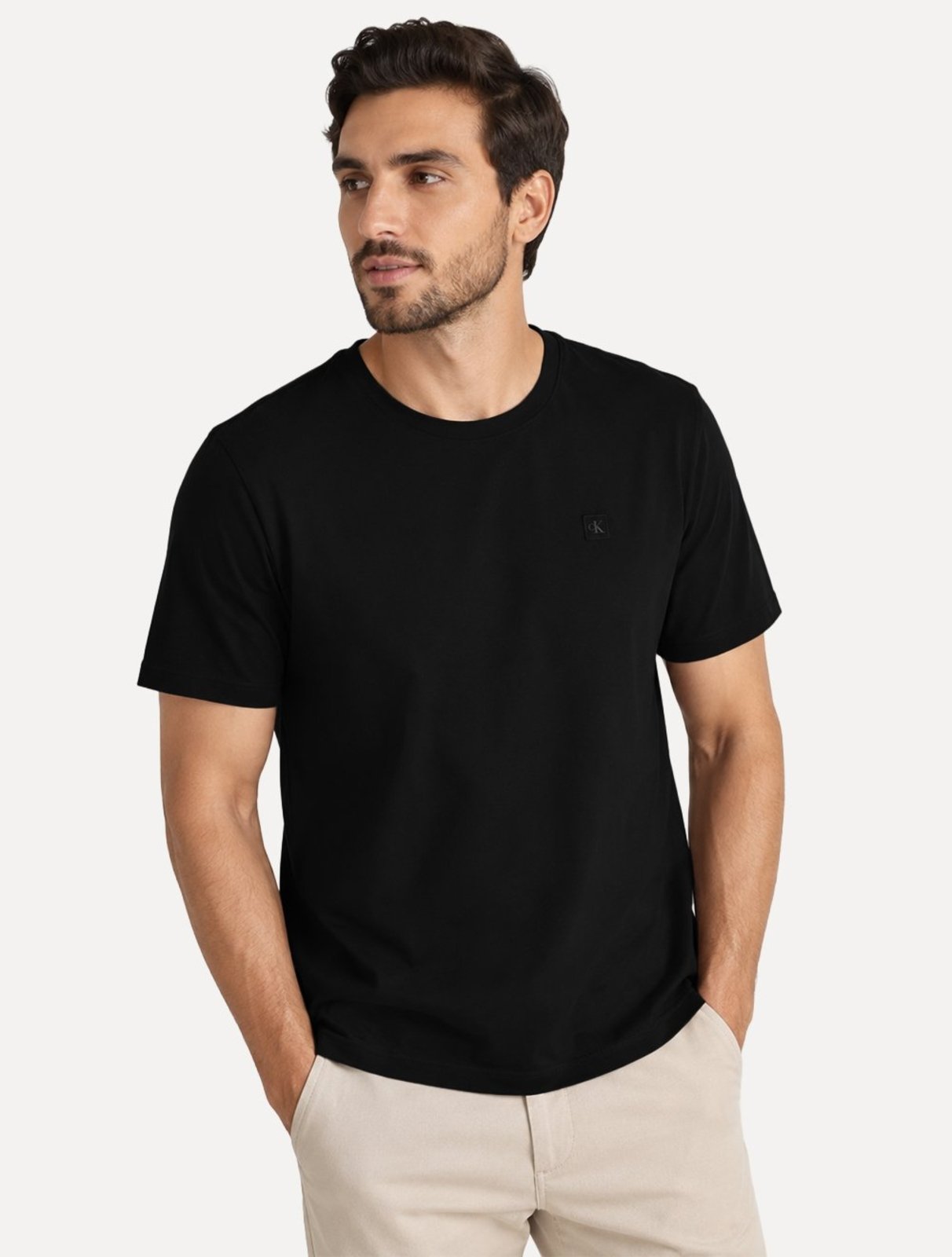 Camiseta Calvin Klein Jeans Masculina Cotton CK Logo Quadrado Marrom Escuro