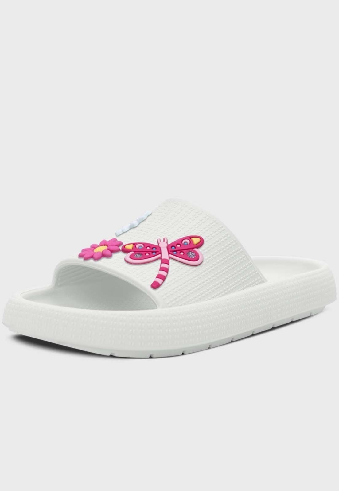 Infantil – Chinelo Nuvem Popidi Menina Libelula Flores Branco