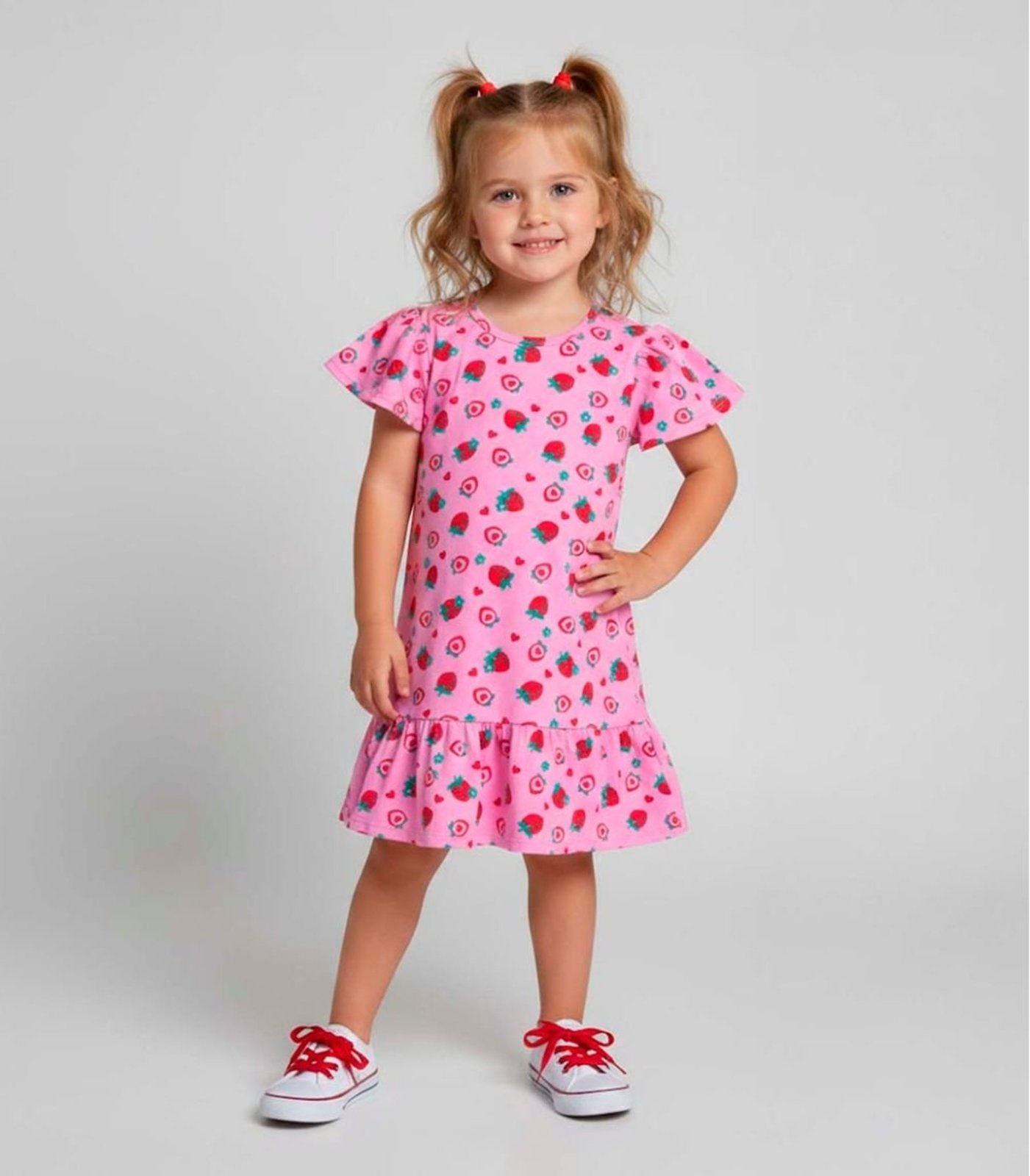 Vista 2 Infantil - Vestido Com Babado Franzido Select vermelho Select vermelho