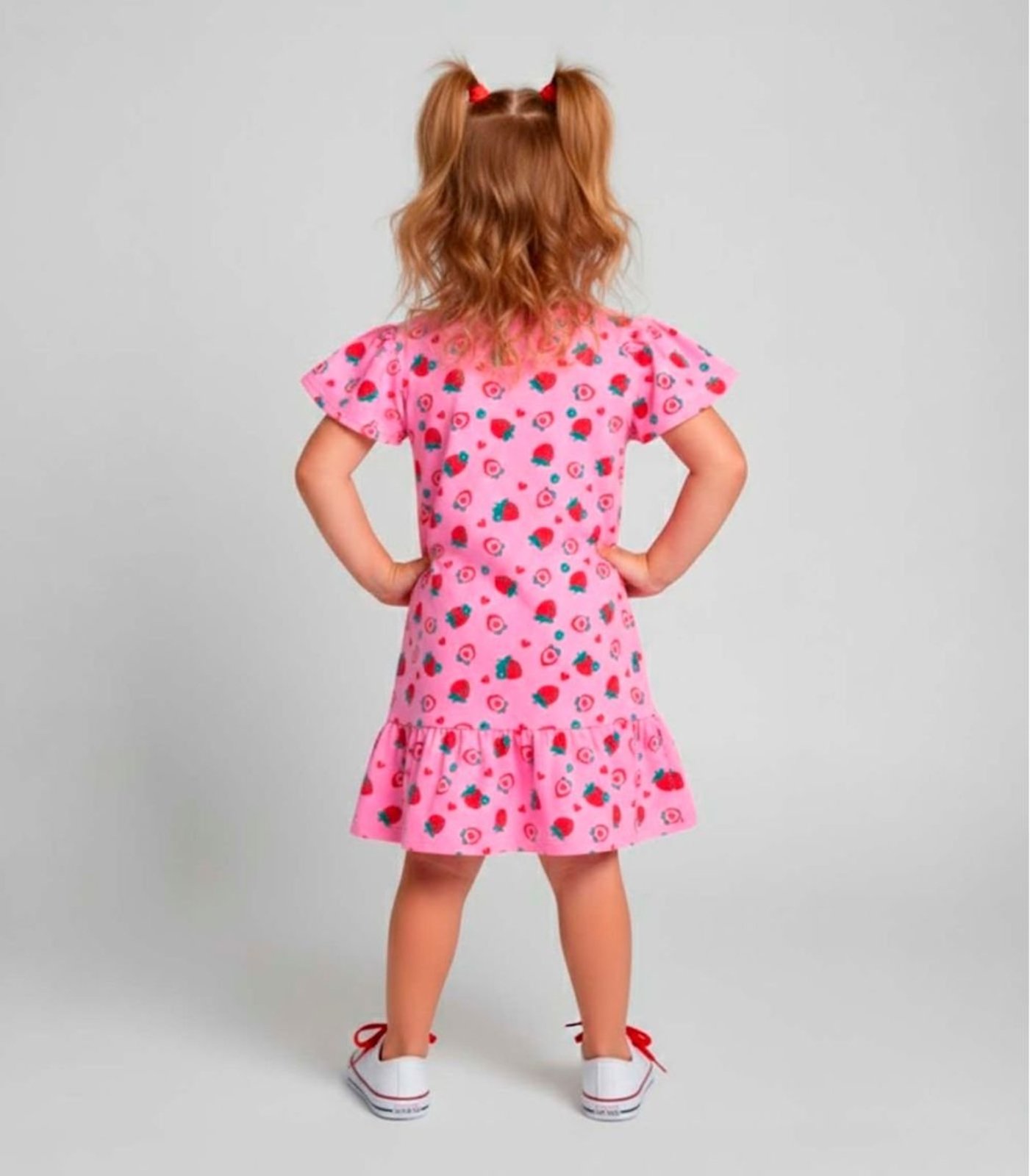 Vista 3 Infantil - Vestido Com Babado Franzido Select vermelho Select vermelho