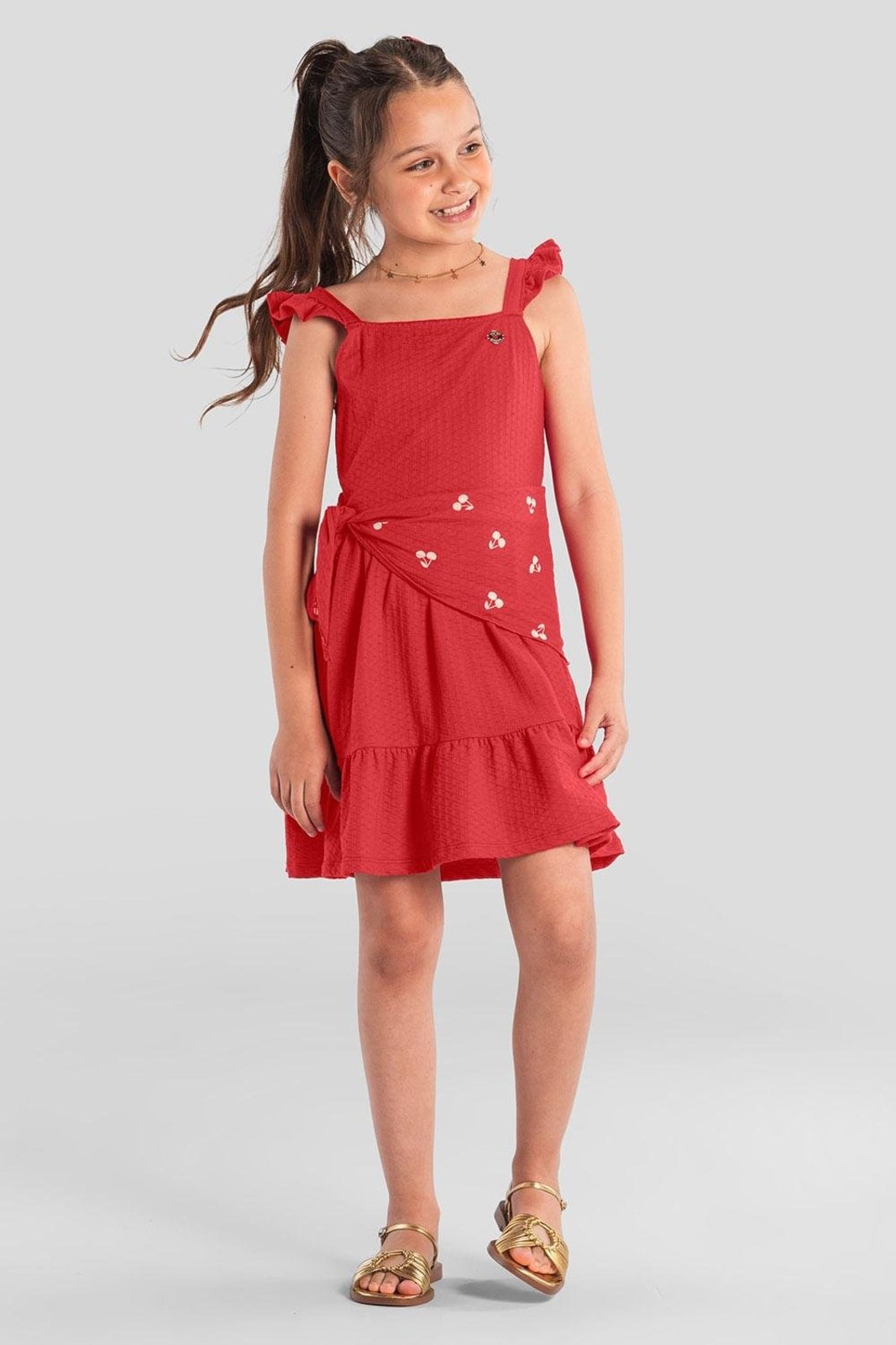 Infantil – Vestido menina com lenço Brandili Vermelho