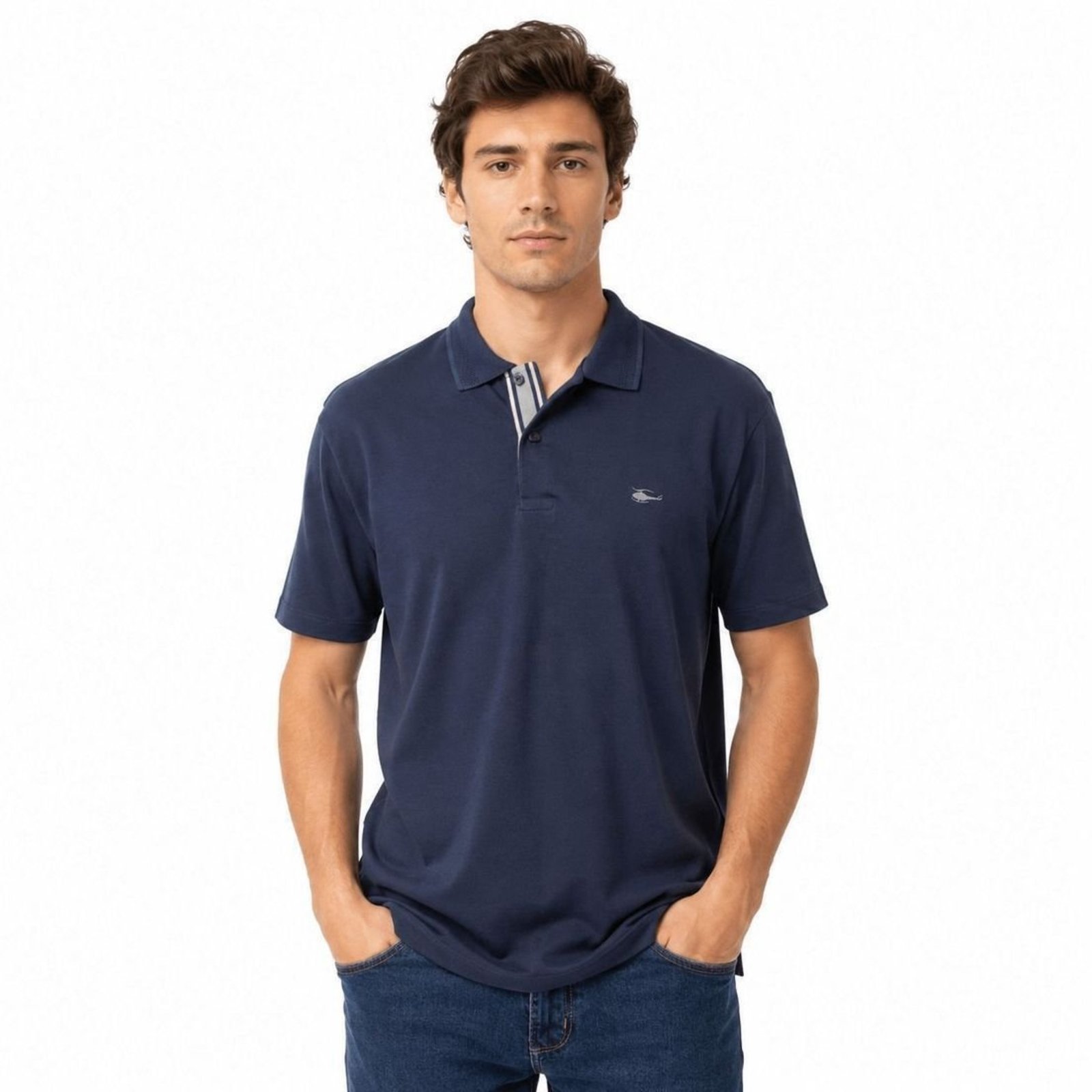 Camisa Polo Masculina Sallo Slim Fit Pérgula Marinho 0084 - Azul Marinho - Sallo
