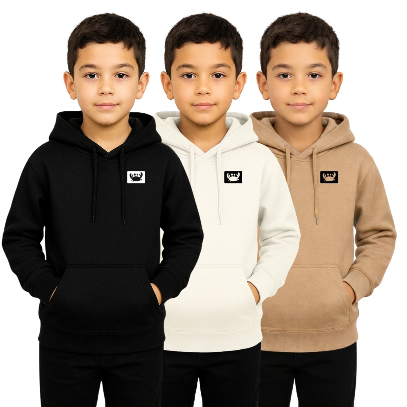 Infantil - Kit 3 Blusas de Moletom Liso Relaxado Canguru Com Capuz Macio Quente