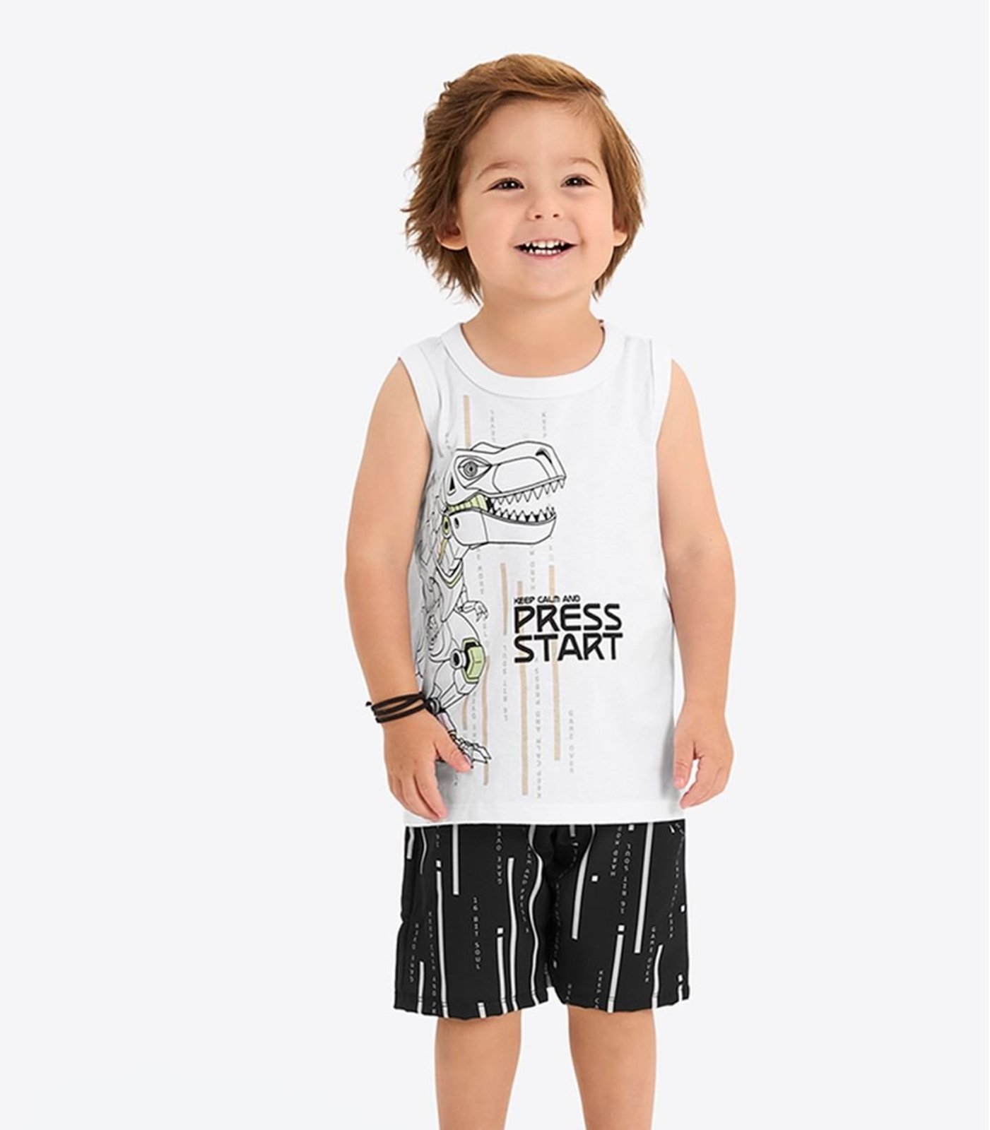 Infantil - Conjunto Verão Menino Estampa Em Gel Rovi Branco