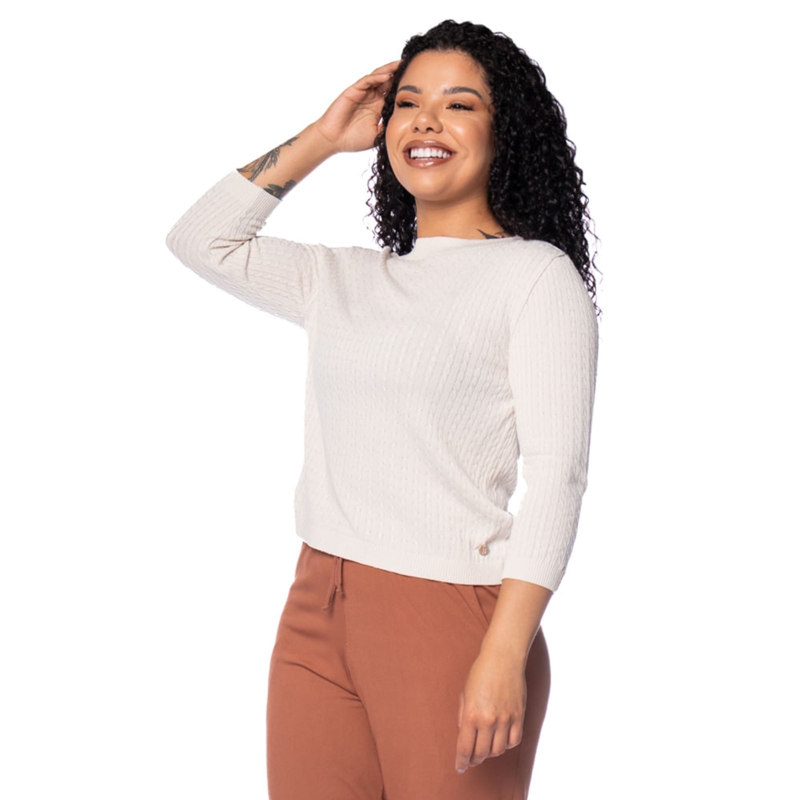 Blusa Feminina Biamar Canelada Tranças Off White